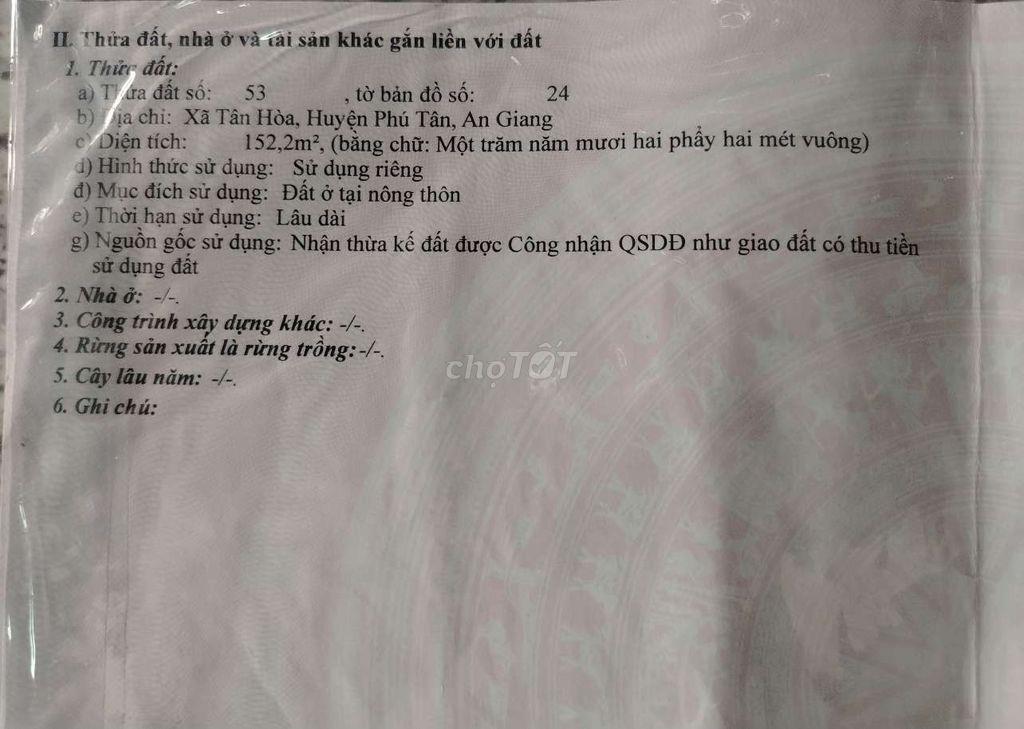 Bán đất xã Tân Hòa tỉnh An Giang