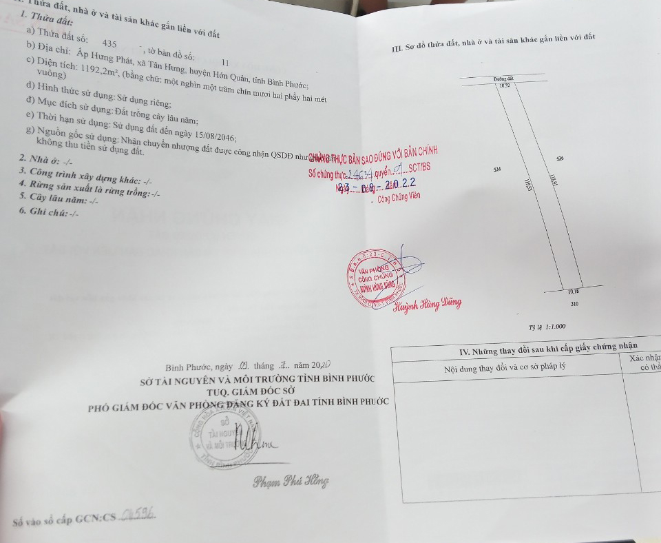 Bán đất xã Tân Hưng tỉnh Bình Phước