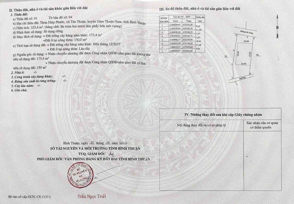 Bán đất xã Tân Lập tỉnh Bình Thuận