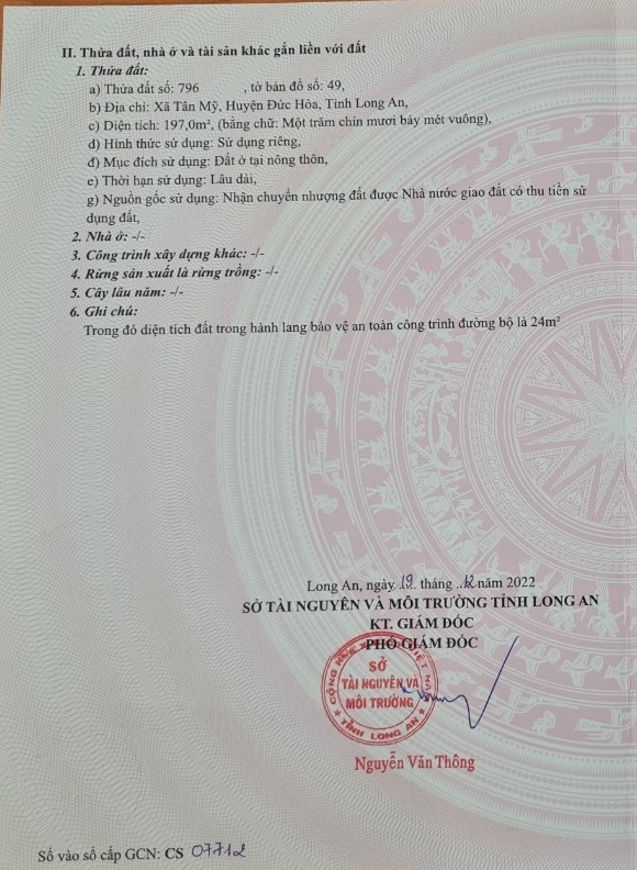 Bán đất xã Tân Mỹ tỉnh Long An
