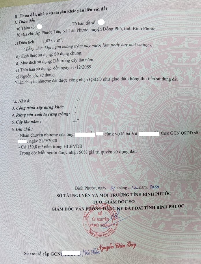 Bán đất xã Tân Phước tỉnh Bình Phước