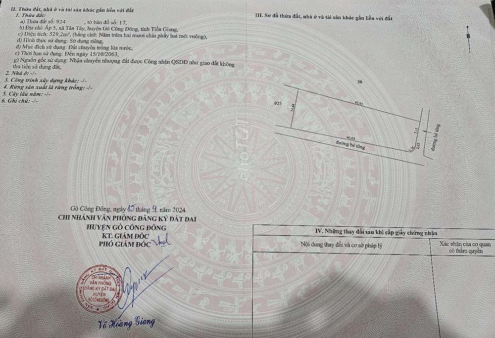 Bán đất xã Tân Tây tỉnh Tiền Giang