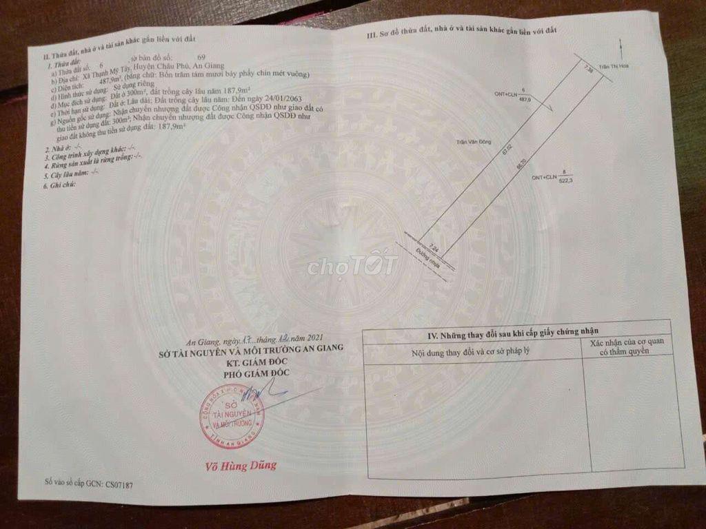 Bán đất xã Thạnh Mỹ Tây tỉnh An Giang