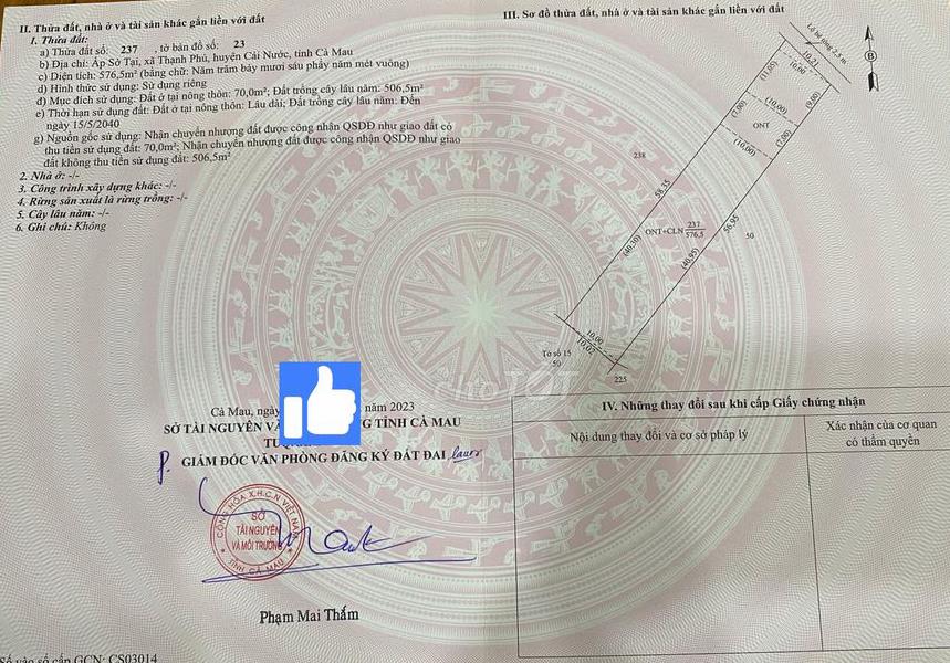 Bán đất xã Thạnh Phú tỉnh Cà Mau