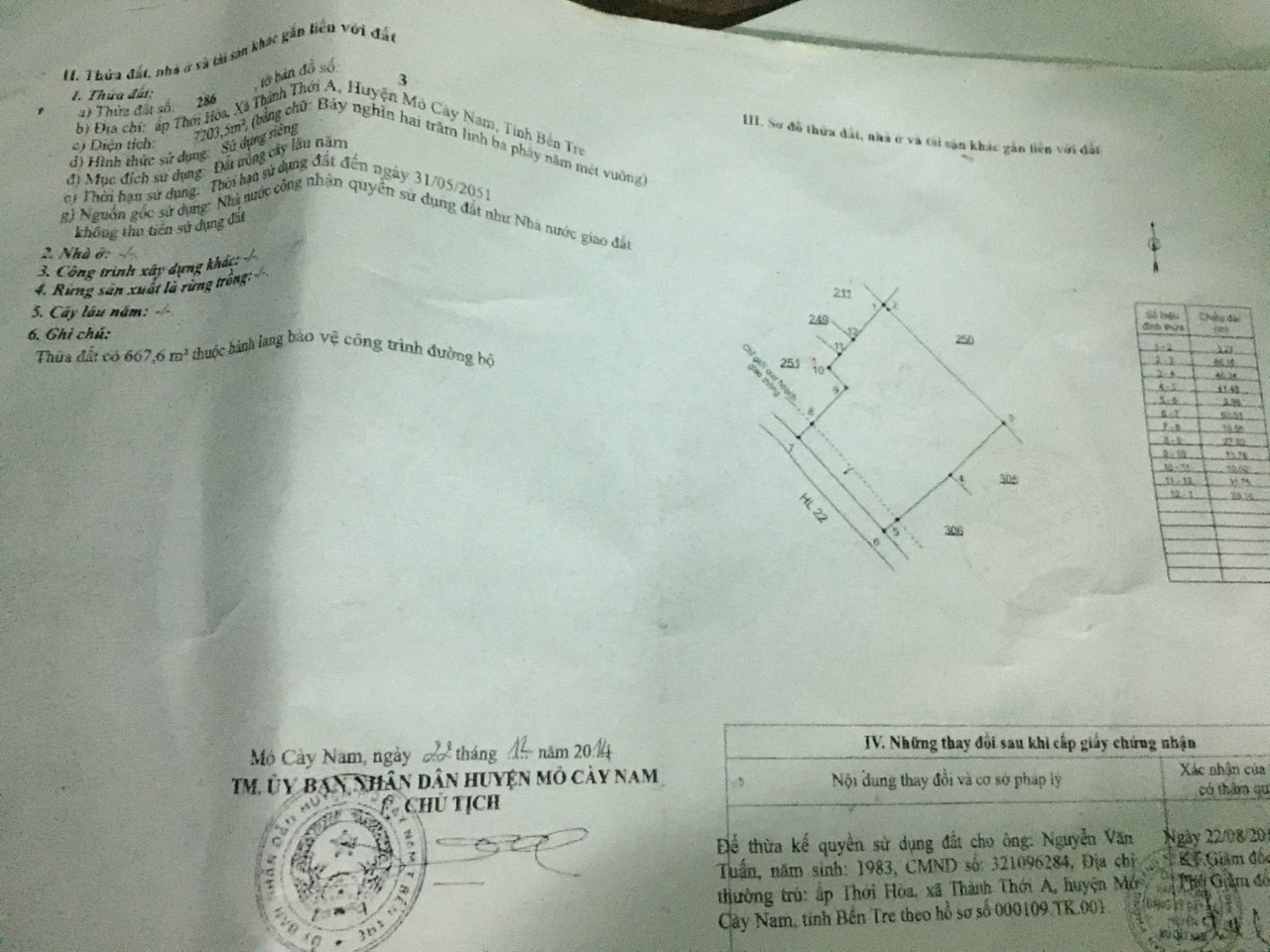 Bán đất xã Thành Thới A tỉnh Bến Tre