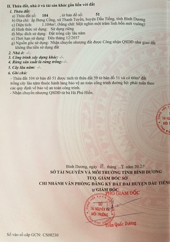 Bán đất xã Thanh Tuyền, Huyện Dầu Tiếng, tỉnh Bình Dương