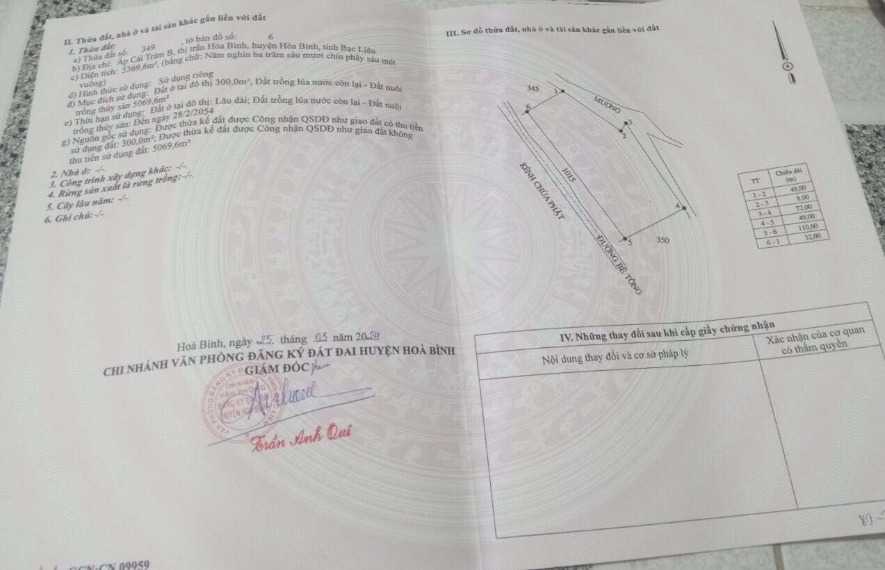 Bán đất thị trấn Hòa Bình tỉnh Bạc Liêu