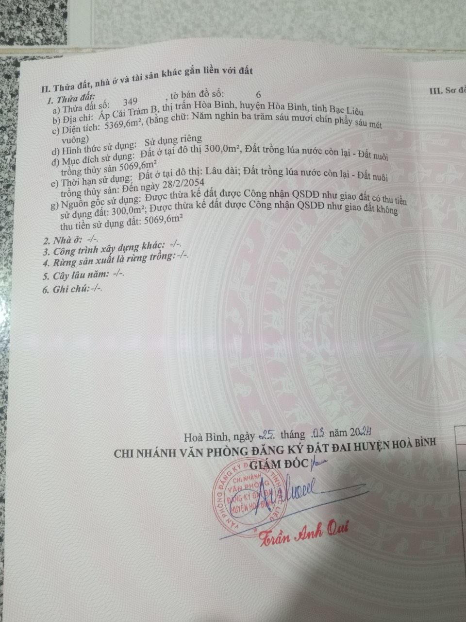Bán đất thị trấn Hòa Bình tỉnh Bạc Liêu