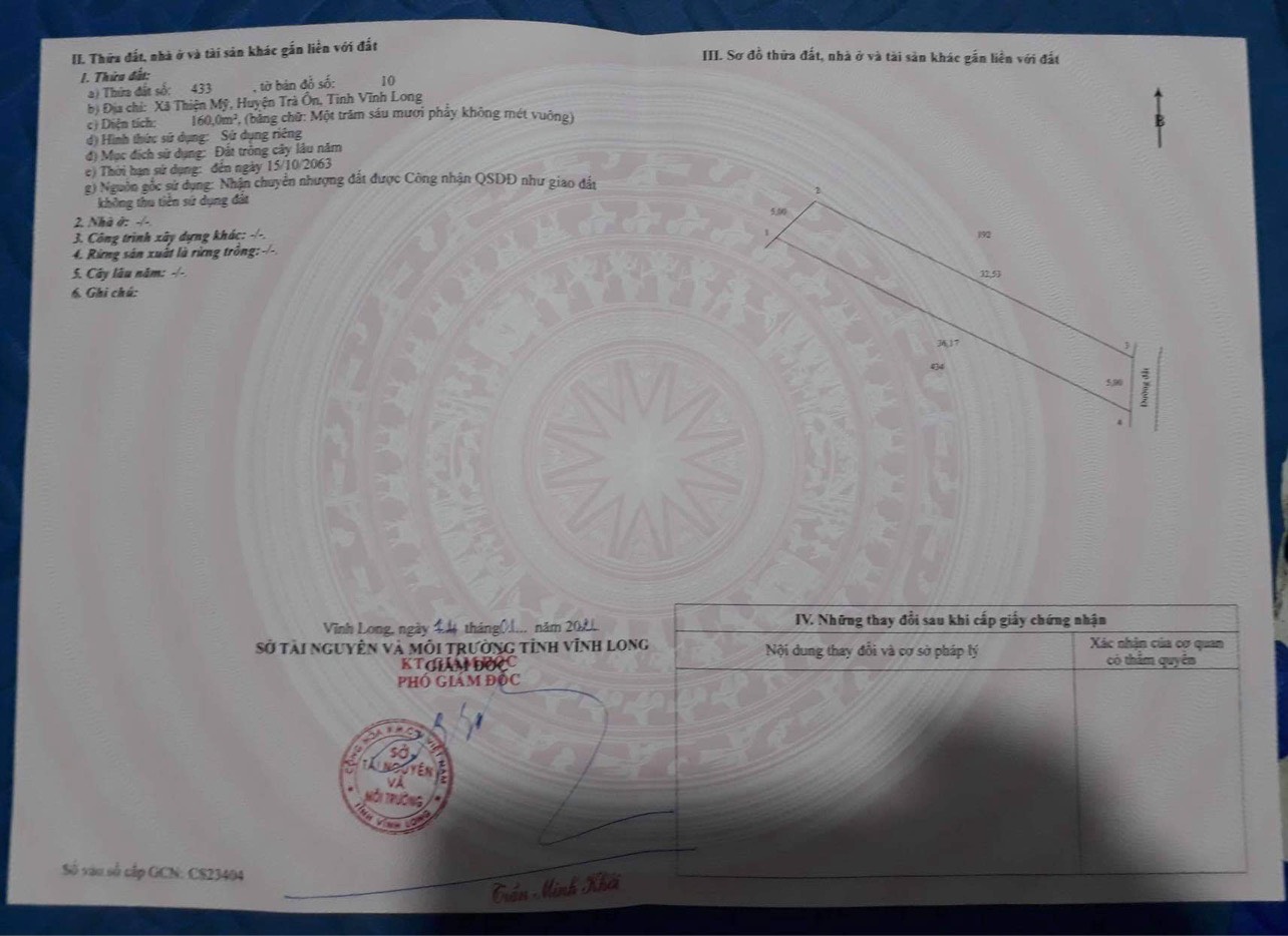 Bán đất xã Thiện Mỹ tỉnh Vĩnh Long