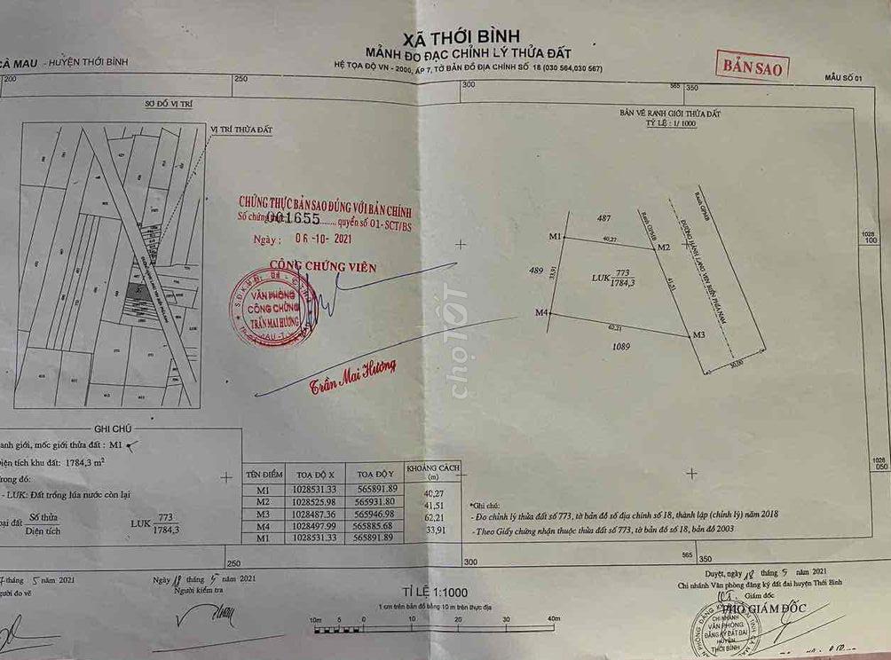 Bán đất xã Thới Bình tỉnh Cà Mau