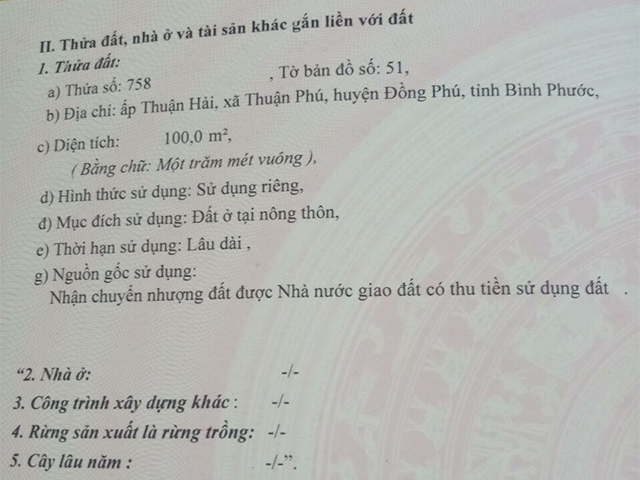 Bán đất xã Thuận Phú tỉnh Bình Phước