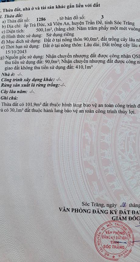 Bán đất xã Viên An tỉnh Sóc Trăng
