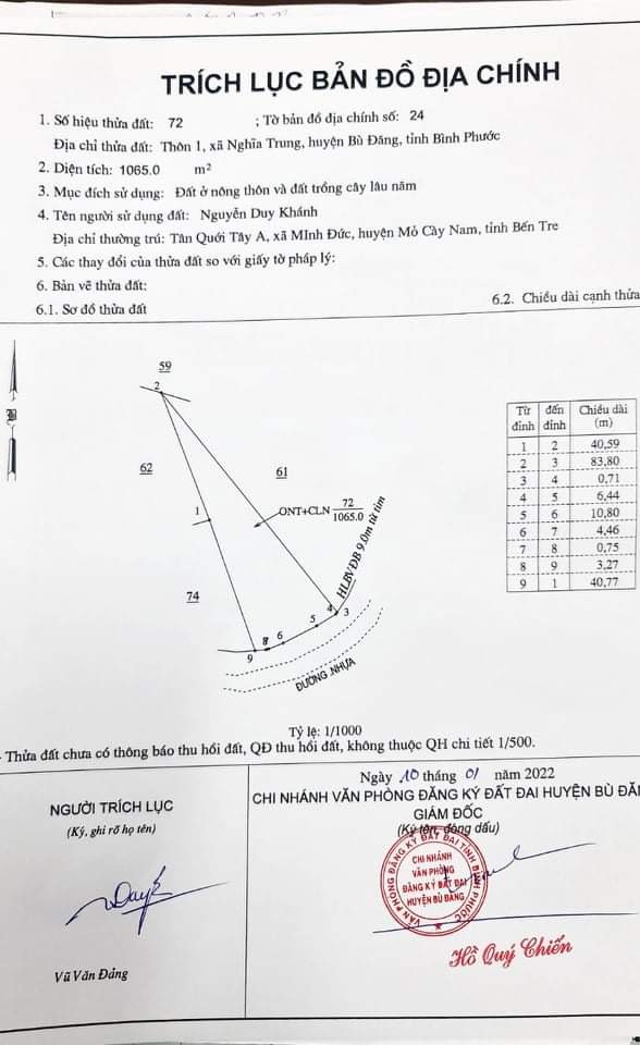 Bán đất xã Nghĩa Trung tỉnh Bình Phước