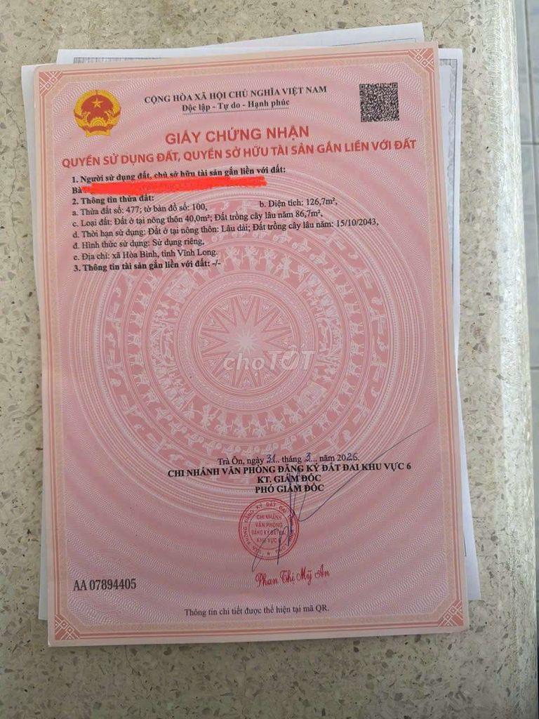 Bán đất xã Xuân Hiệp tỉnh Vĩnh Long