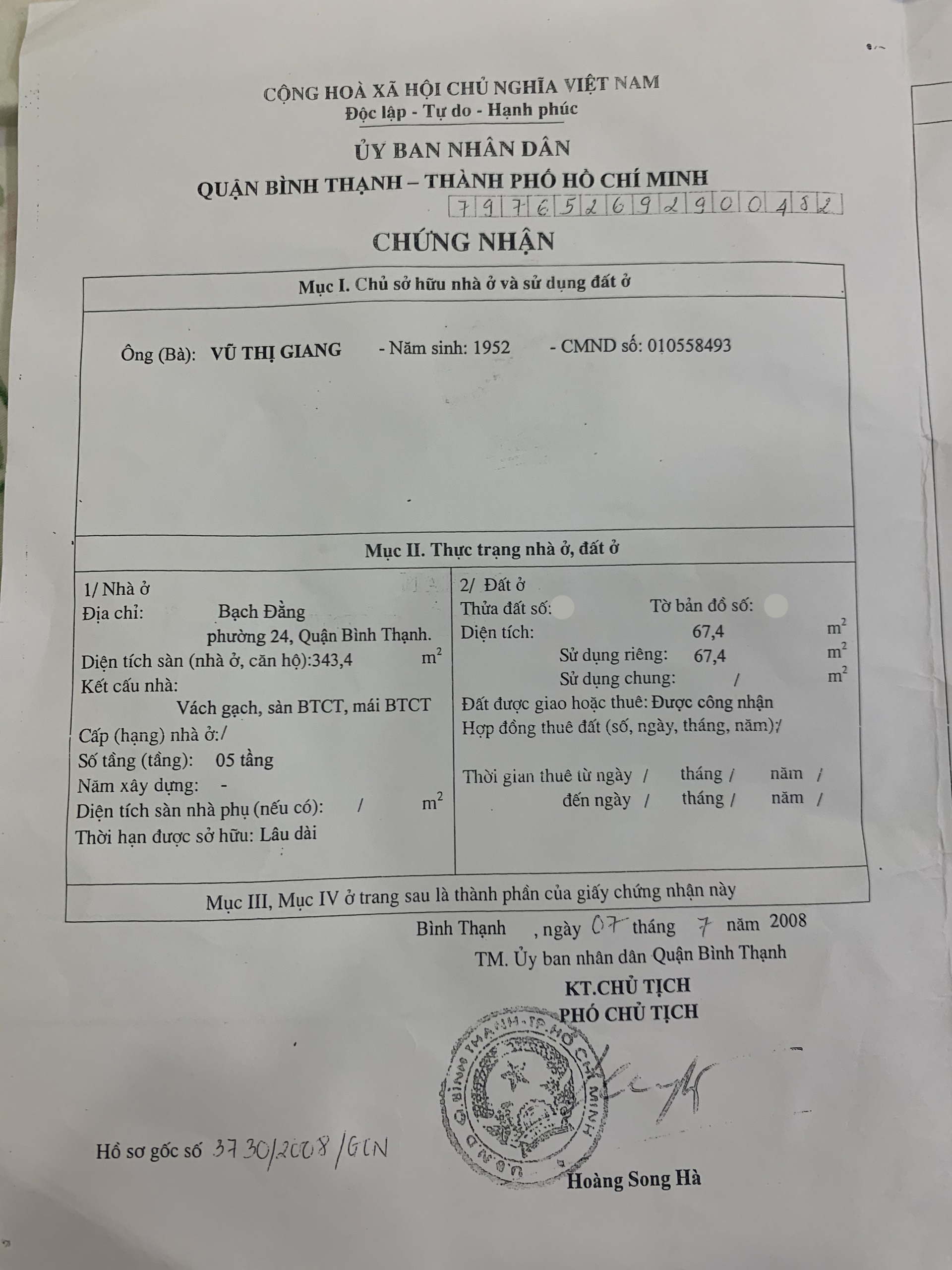 Bán nhà đường Bạch Đằng quận Bình Thạnh