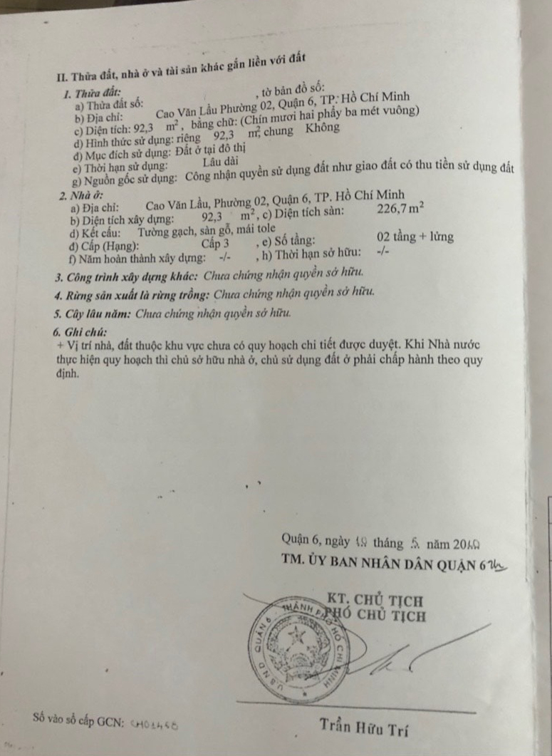 Bán nhà đường Cao Văn Lầu Quận 6