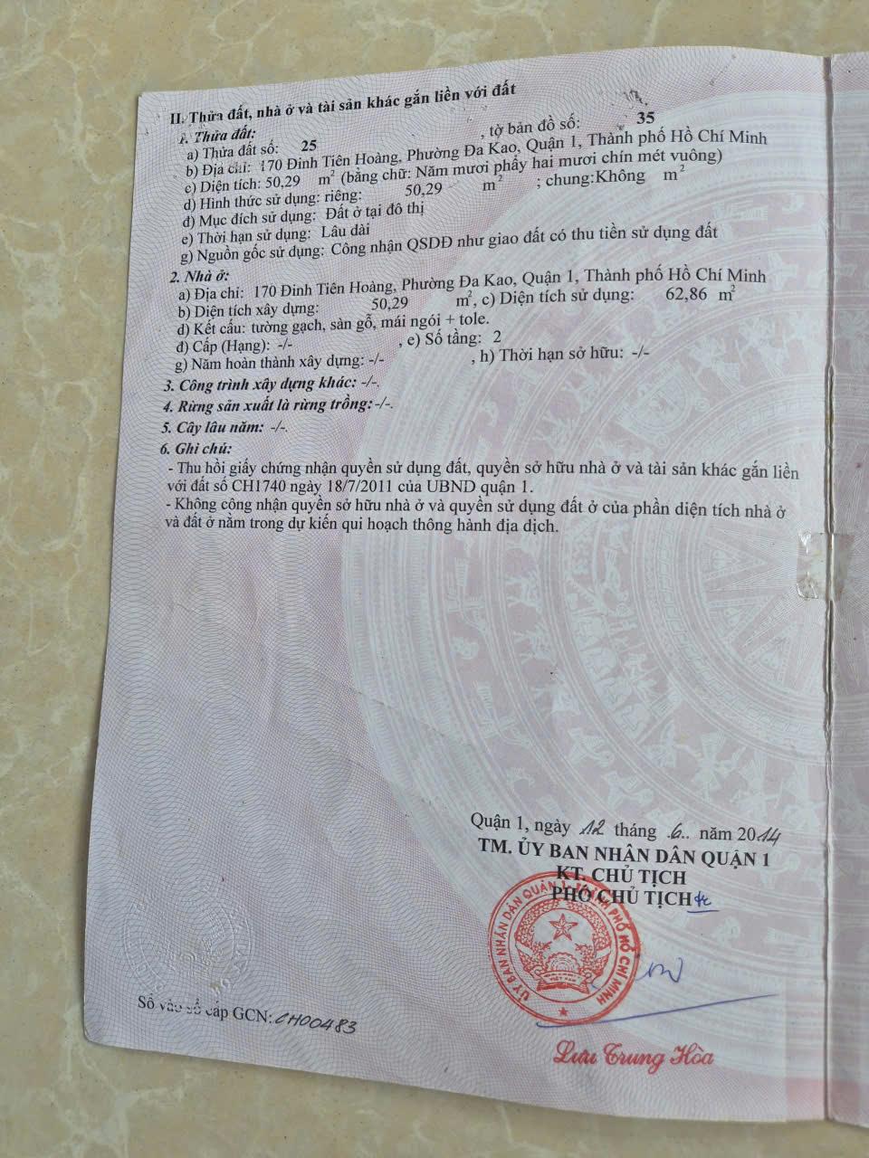 Bán nhà đường Đinh Tiên Hoàng Quận 1