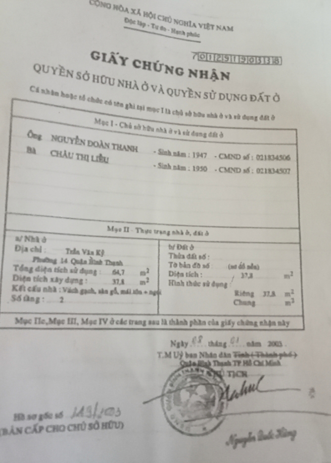 Bán nhà đường Trần Văn Kỷ quận Bình Thạnh