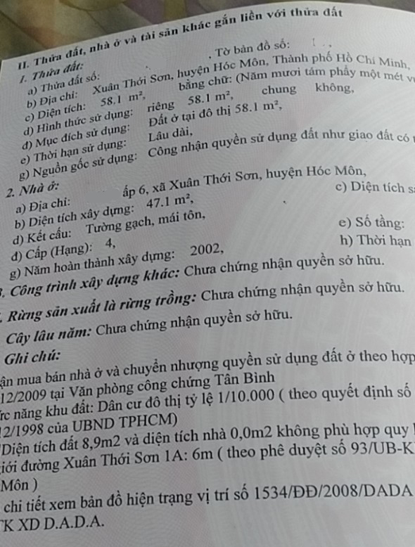 Bán nhà đường Xuân Thới Sơn 1A huyện Hóc Môn