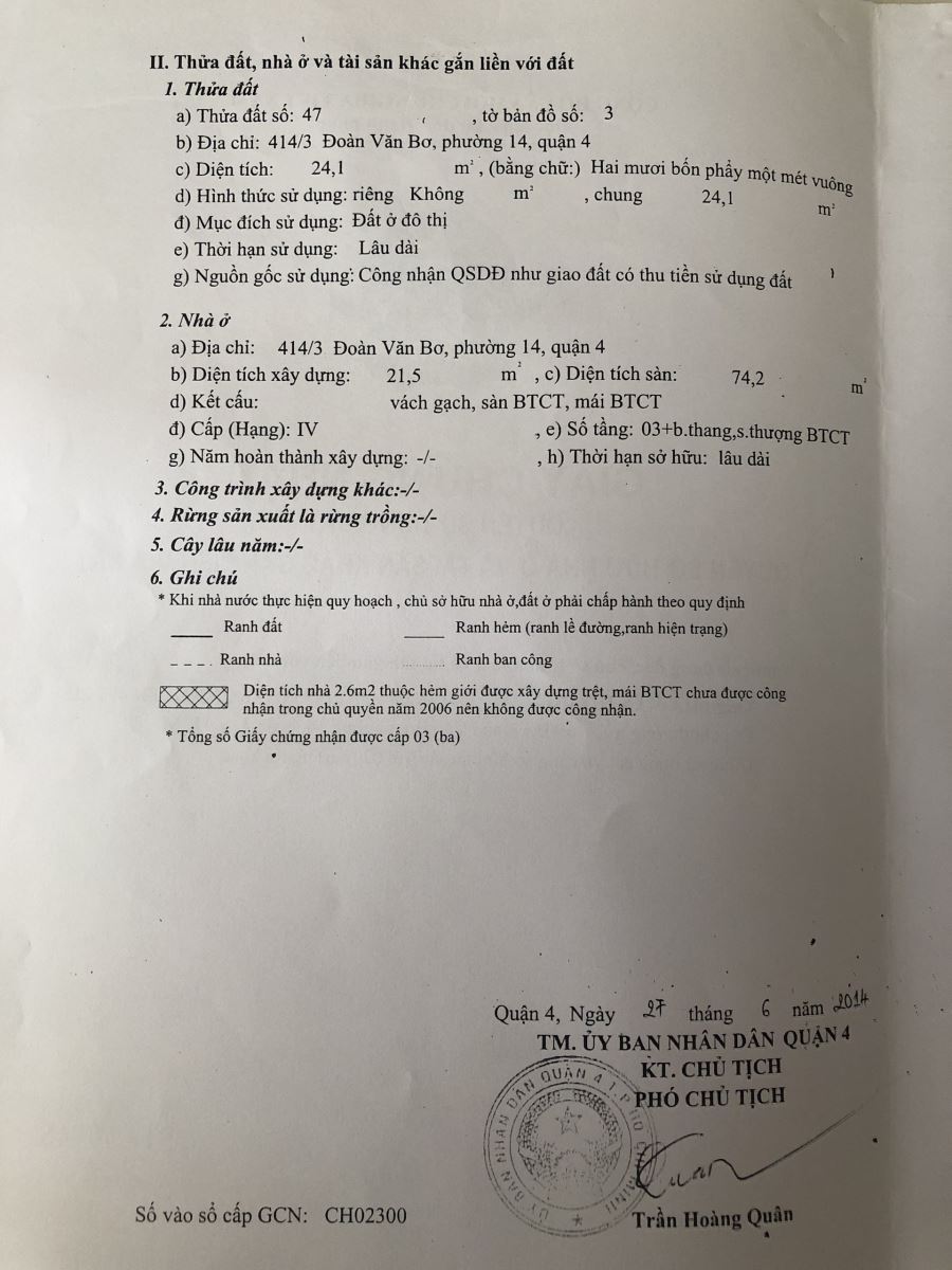 Bán nhà đường Đoàn Văn Bơ Quận 4