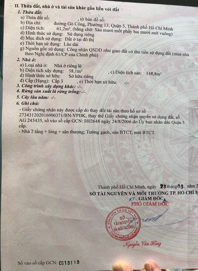 Bán nhà đường Gò Công Quận 5