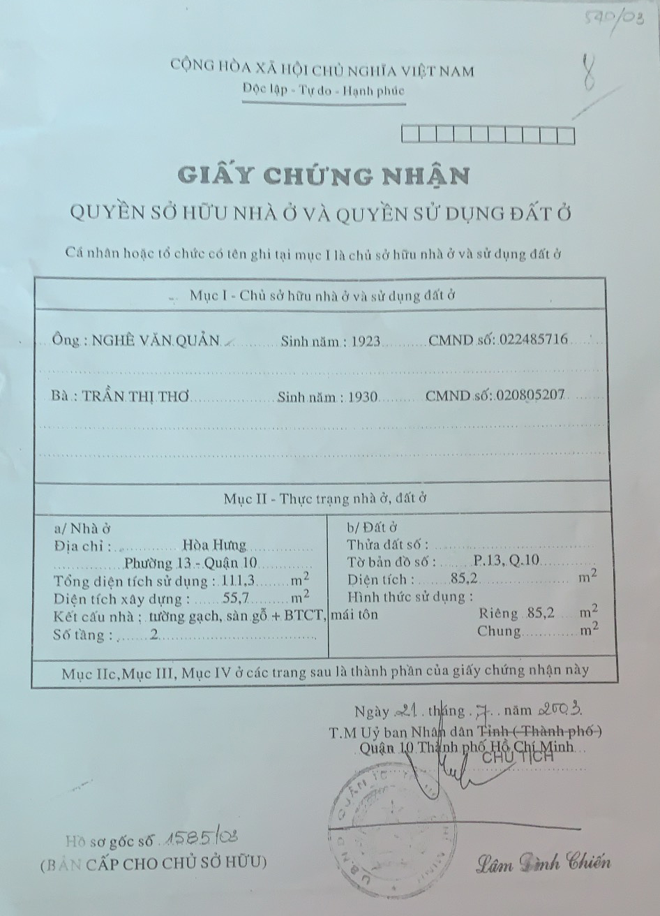 Bán nhà đường Hòa Hưng Quận 10