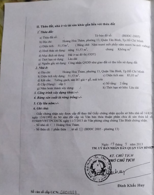 Bán nhà đường Hoàng Hoa Thám quận Tân Bình