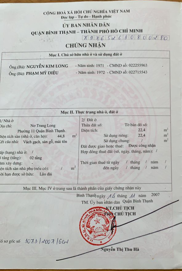 Bán nhà đường Nơ Trang Long quận Bình Thạnh