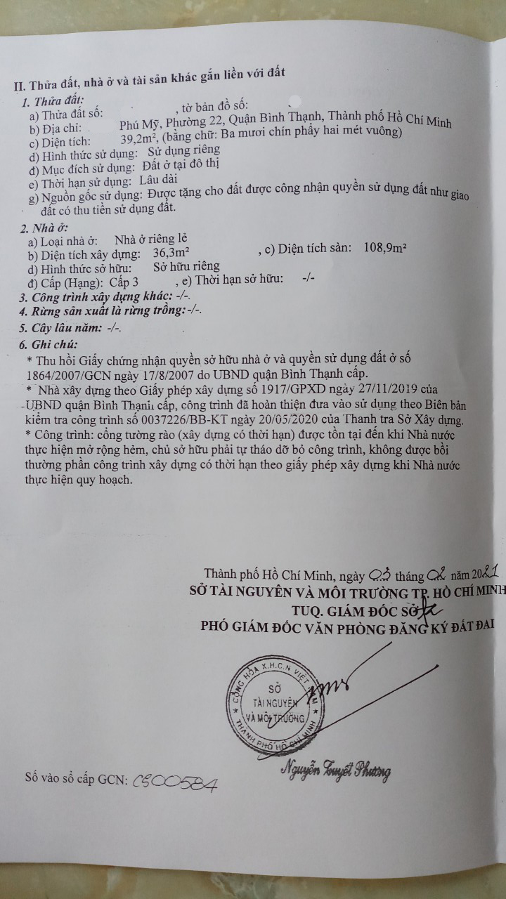 Bán nhà đường Phú Mỹ quận Bình Thạnh