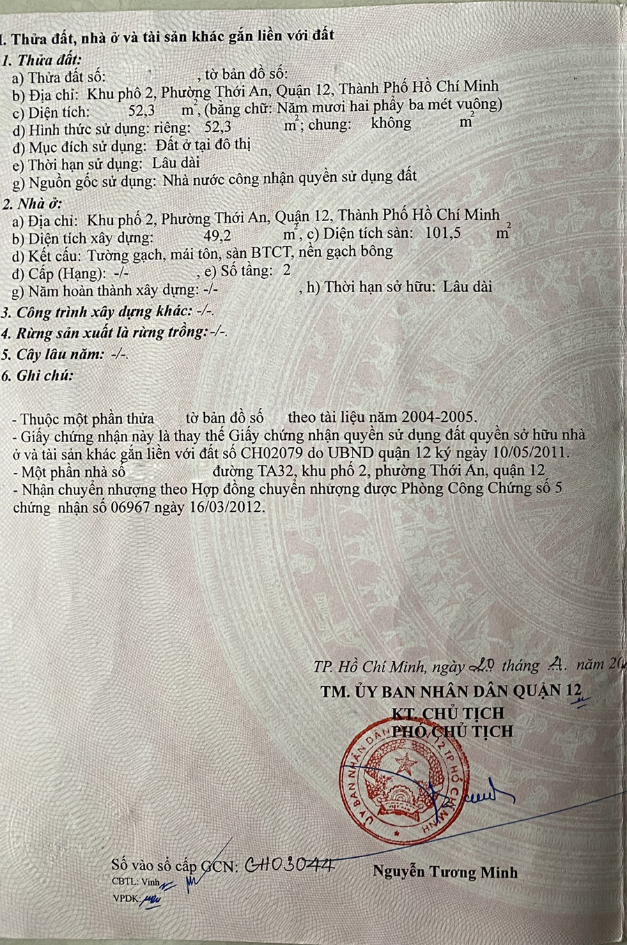 Bán nhà đường TA32 Quận 12