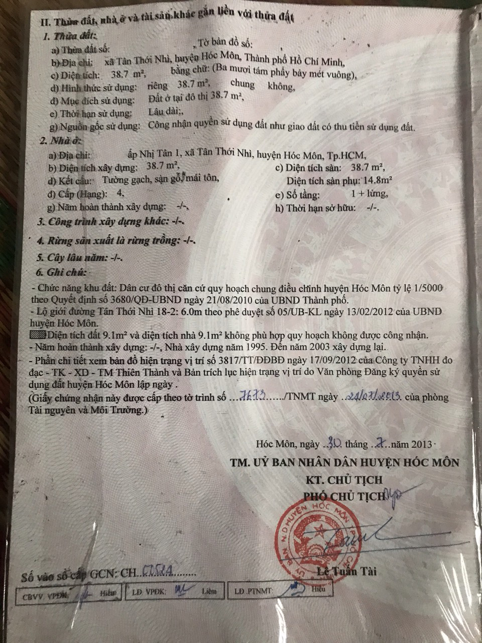 Bán nhà đường Tân Thới Nhì 18 huyện Hóc Môn