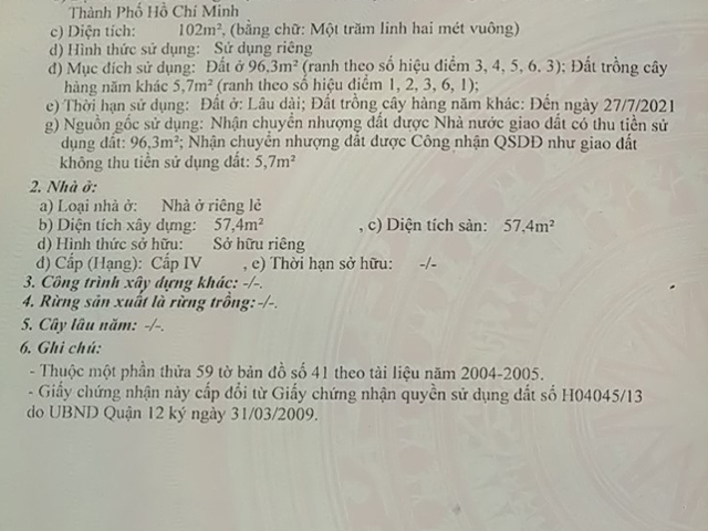 Bán nhà đường Thạnh Xuân 24 Quận 12