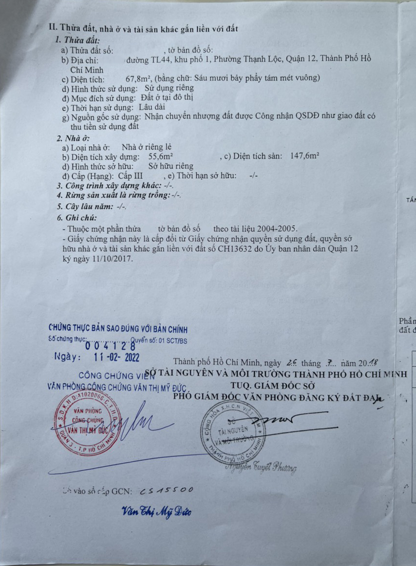 Bán nhà đường TL 44 Quận 12