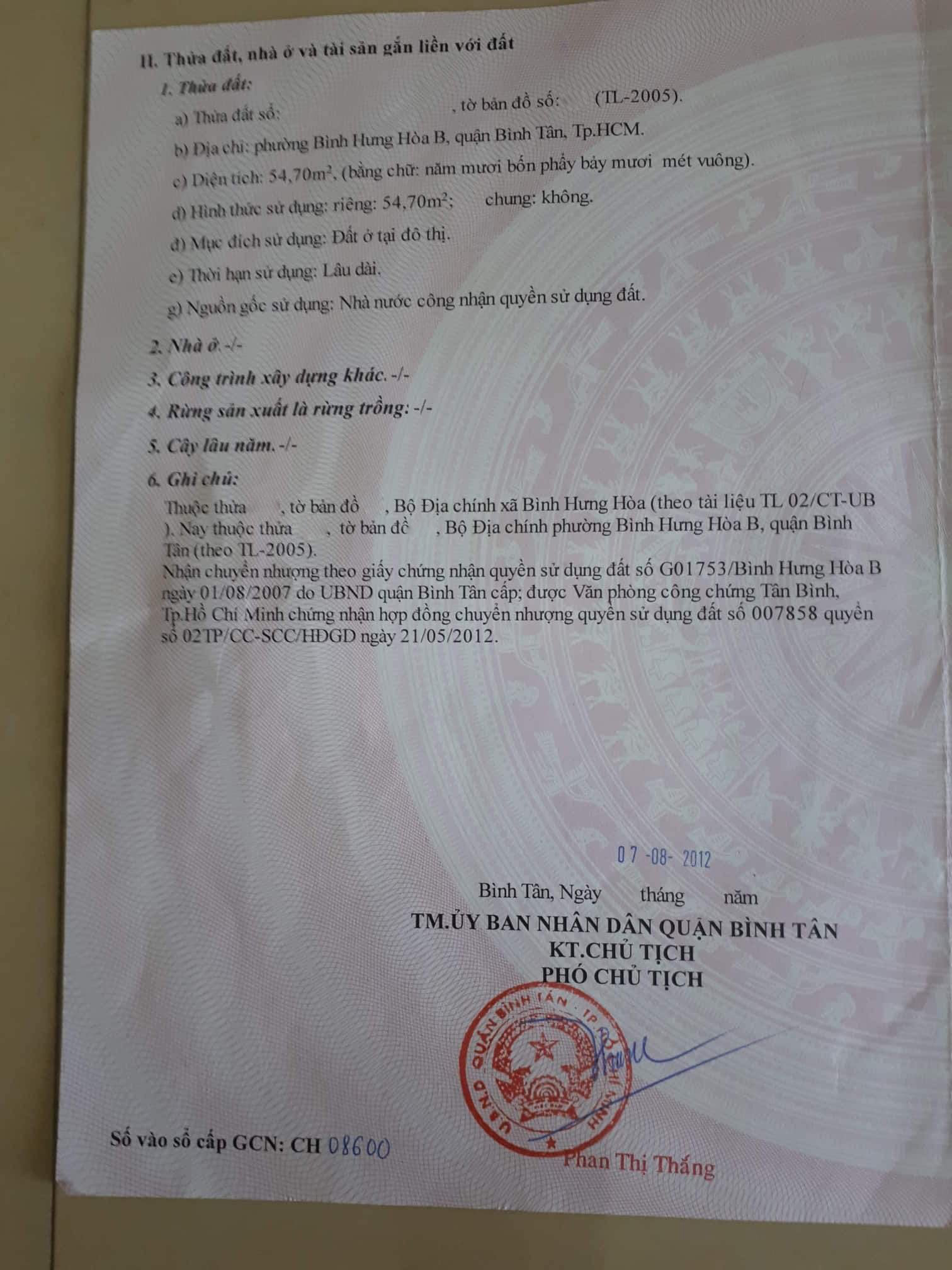 Bán nhà đường Vĩnh Lộc quận Bình Tân
