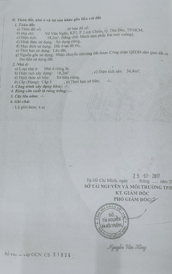 Bán nhà đường Võ Văn Ngân Thành phố Thủ Đức