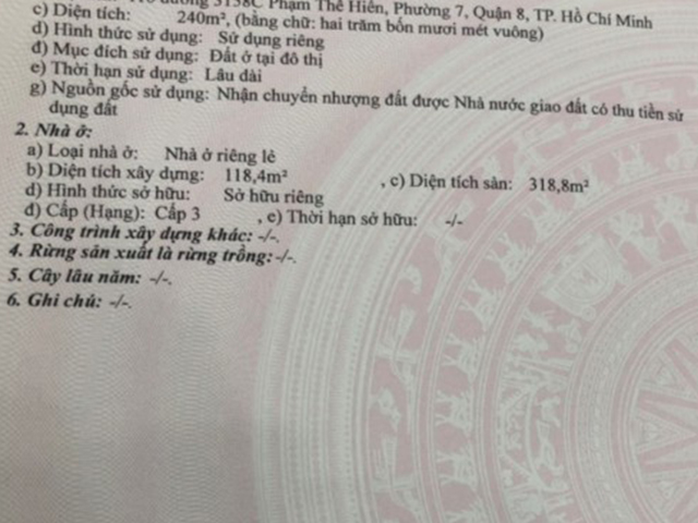 Bán nhà đường 3158C Phạm Thế Hiển Quận 8