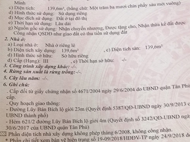 Bán nhà đường Lũy Bán Bích quận Tân Phú