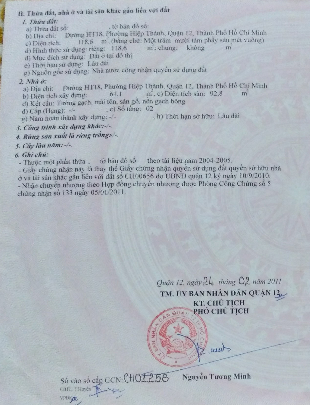Bán nhà đường Nguyễn Thị Thơi Quận 12