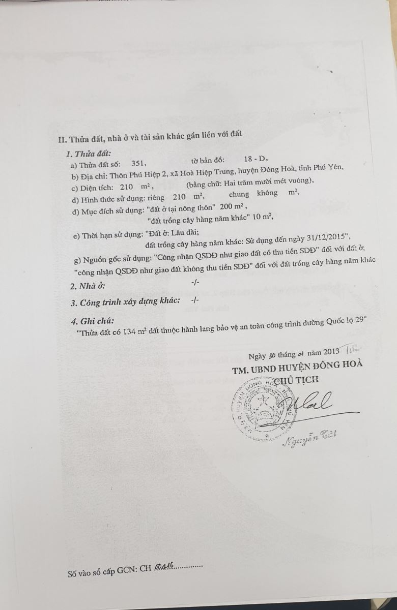 Bán nhà xã Hòa Hiệp Trung tỉnh Phú Yên