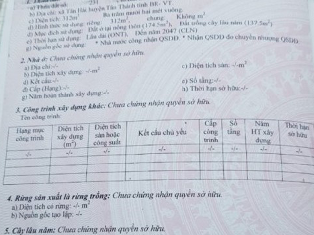 Bán đất xã Tân Hải tỉnh Bà Rịa Vũng Tàu