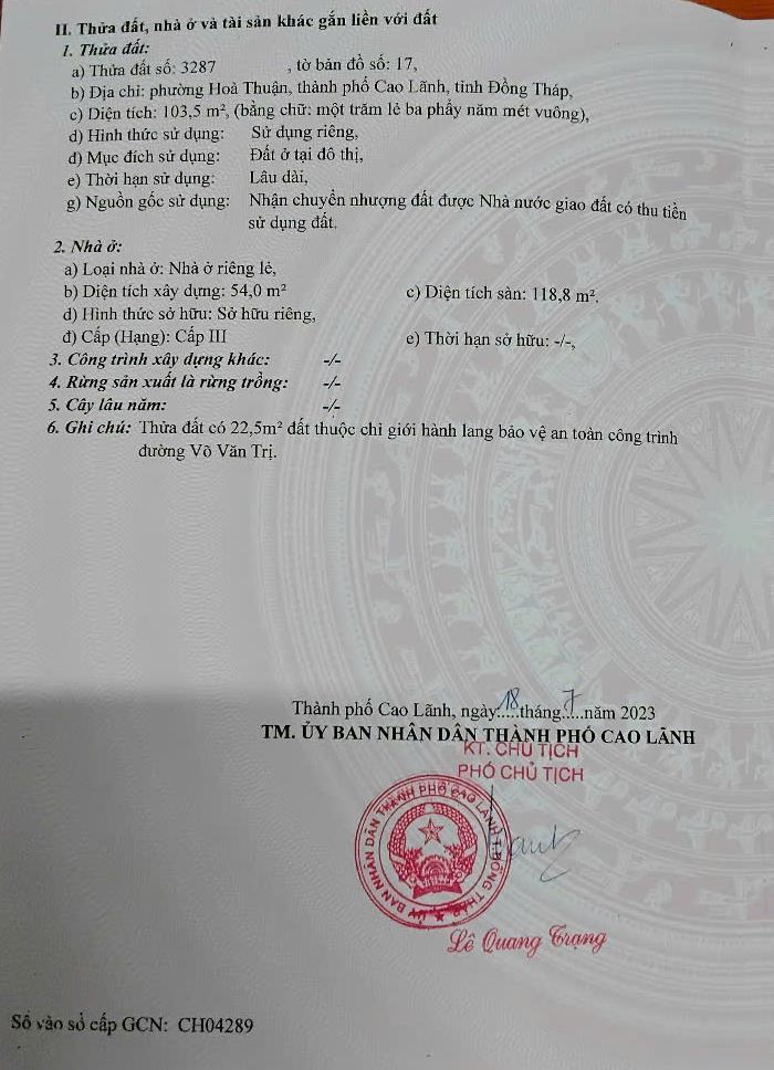 Bán nhà đường Võ Văn Trị, phường Hòa Thuận tỉnh Đồng Tháp