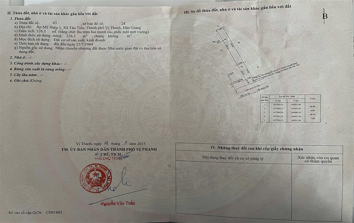 Bán nhà đường Quốc Lộ 61 xã Tân Tiến tỉnh Hậu Giang