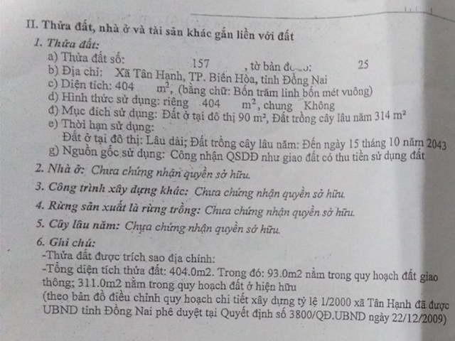 Bán nhà xã Tân Hạnh tỉnh Đồng Nai